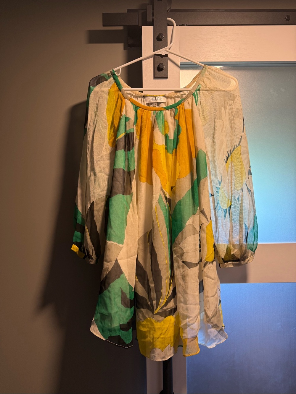 Tibi Floral Scoop-Neck Tunic in Yellow, Green & Cream